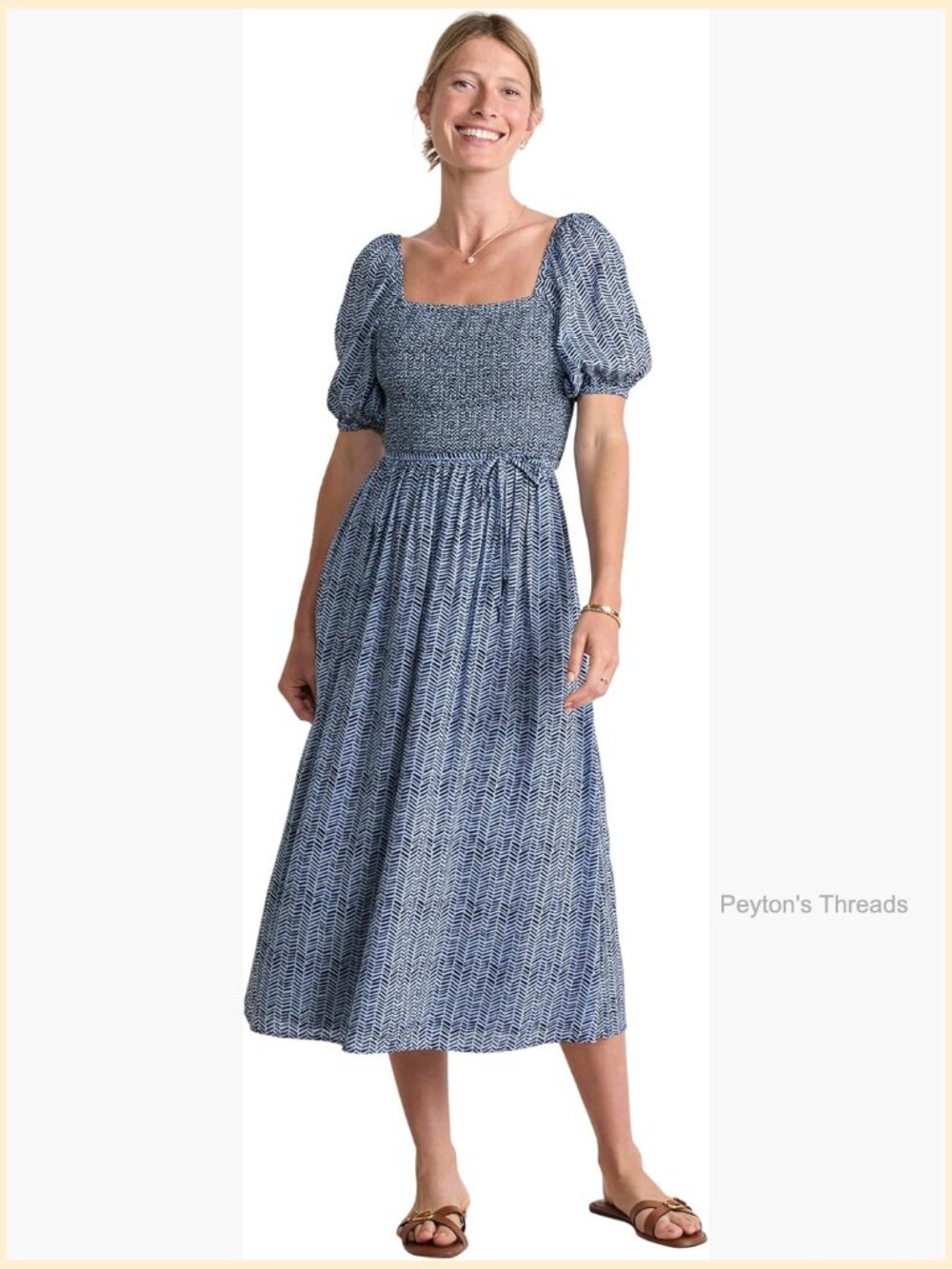 Ellen Puff Sleeve Midi Dress - Cotton Modal Pull On Square Neck